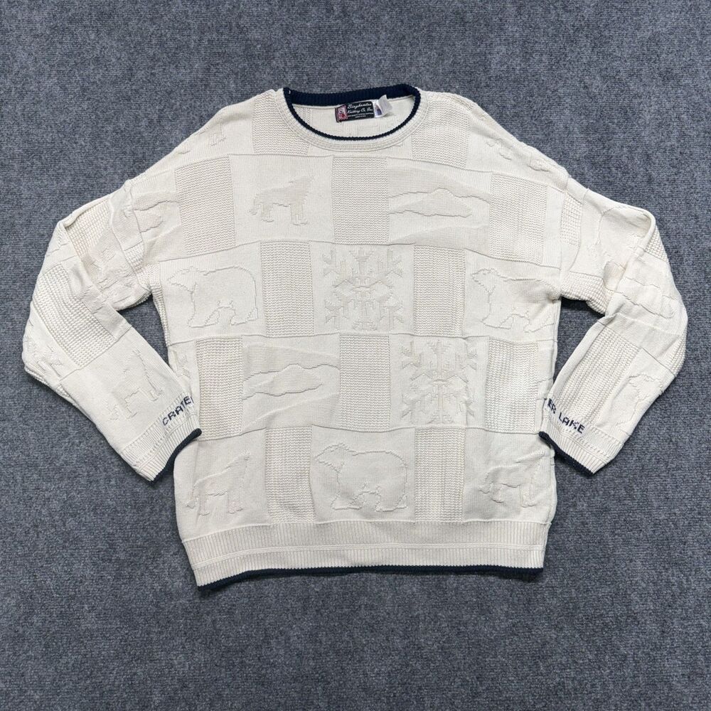 Binghamton Knitting Co Crater Lake Sweater Mens L USA Cotton Polar Bear